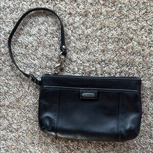 Coach Black Leather Wristlet with Handle